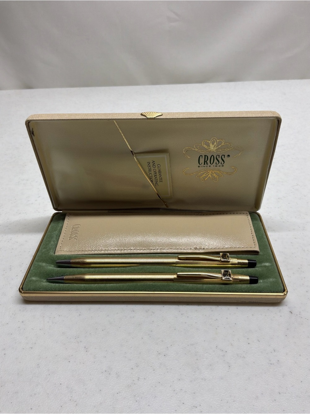 Vintage Cross Pen and Pencil Set – 12KT Gold Filled with Wright Emblem in Case